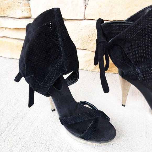 Bebe Black Suede Leather Platform Heals / Rare! - Picture 4 of 10